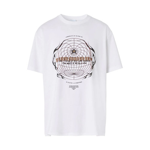 BURBERRY/博柏利 男士白色棉質(zhì)圖案印花logo短袖T恤 8049457