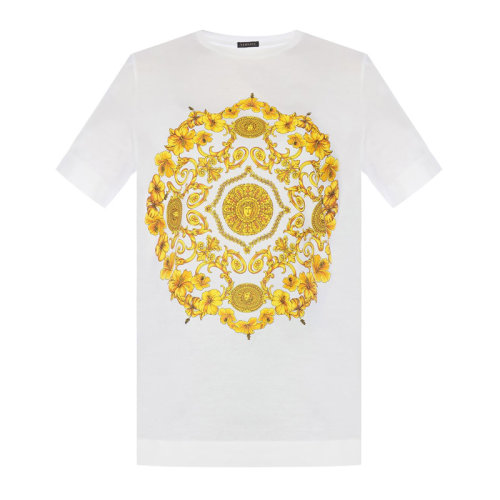 VERSACE/范思哲 女士白色棉質(zhì)經(jīng)典巴洛克圖案印花裝飾圓領(lǐng)上衣短袖T恤 A82299-A201952-A1001