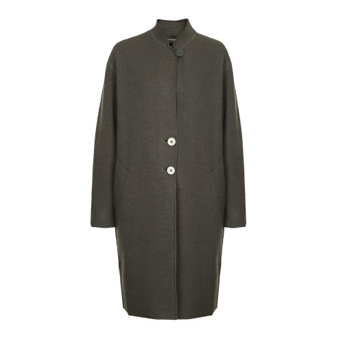 Emporio Armani/安普里奧阿瑪尼 灰綠色 女士立領中長款羊毛大衣 6G2LT2-2M11Z-0579