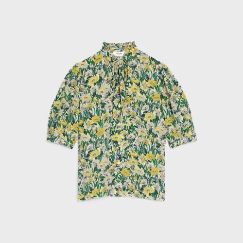  CELINE賽琳思琳 22年秋冬 女士 短袖襯衫 “雛菊”縐綢大花結(jié)襯衫 2B597187R.01KS