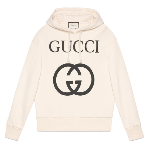 GUCCI/古馳 男士象牙白色重磅毛氈針織棉飾互扣式G兜帽衛(wèi)衣475374X3Q259524