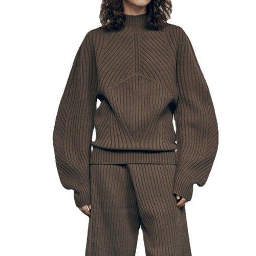 GeleiStory/GeleiStory  2022秋冬新款毛衣女泡泡袖羅紋套頭半高領針織衫   女士針織衫/毛衣