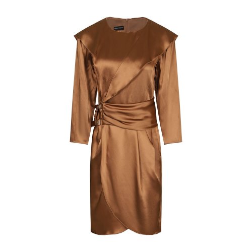 Emporio Armani/安普里奧阿瑪尼 壤土棕色 女士圍裹式七分袖連衣裙 1NA30T-12002-425（9.7陸續(xù)發(fā)貨）