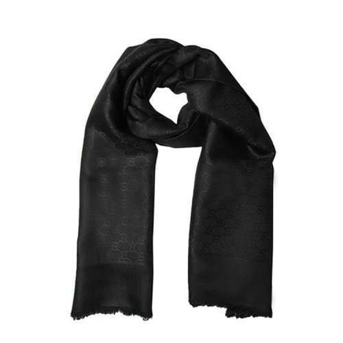 GUCCI/古馳  中性黑色蠶絲絲巾 406236 3G632 1000 HQY012345C