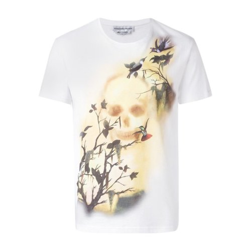 Alexander McQueen/亞歷山大麥昆 棉質(zhì)骷髏印花圓領(lǐng)男士短袖T恤