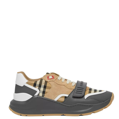 BURBERRY/博柏利 22年早春新款 女士灰色/典藏米色棉質(zhì)拼麂皮小牛皮Vintage格紋運(yùn)動(dòng)鞋80323711