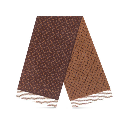 Louis Vuitton/路易威登 22年秋冬新款 GAME ON系列 女士棕色純山羊絨老花圖案流蘇圍巾M77377