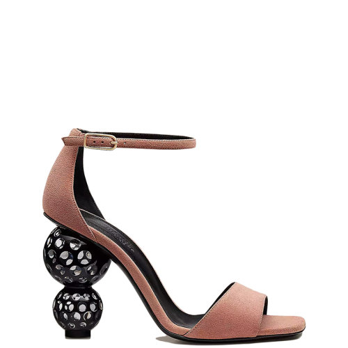 HERMES/愛馬仕 22年秋冬新款 Dolly系列 女士黎明粉色山羊絨面革搭配球形建筑鞋跟涼鞋H212003Z9M370