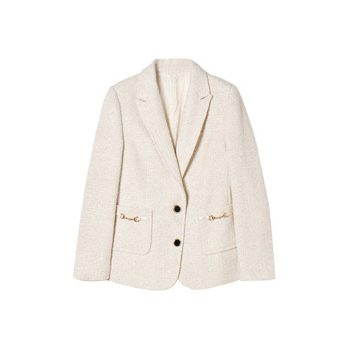 GeleiStory/GeleiStory  秋冬新款粗花呢氣質(zhì)翻領(lǐng)金絲單排扣貼袋西服短外套女士夾克