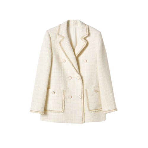 GeleiStory/GeleiStory  秋冬新款法式粗花呢小香風氣質(zhì)翻領雙排扣西裝短外套   女士夾克