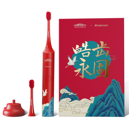 ROAMAN/羅曼 （皓齒永固）成人情侶聲波牙刷 軟毛刷頭無線感應(yīng)式充電防水凈白潔齒智能定時紅色 G07紅色電動牙刷