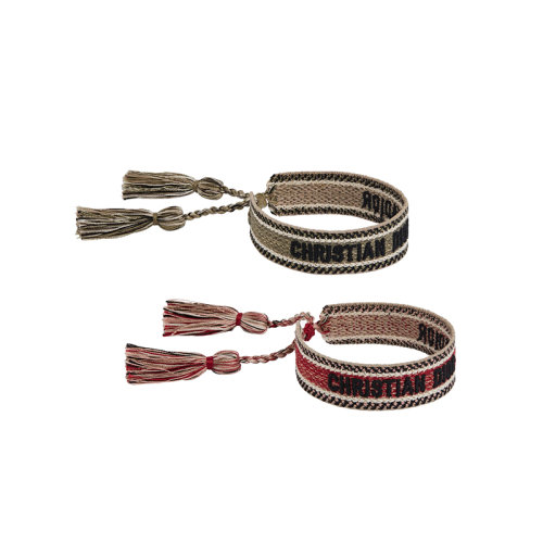 DIOR/迪奧 22新款J'ADIOR系列 女士卡其綠/酒紅色棉布刺繡流蘇手鏈套裝B0961ADRCO_D05R