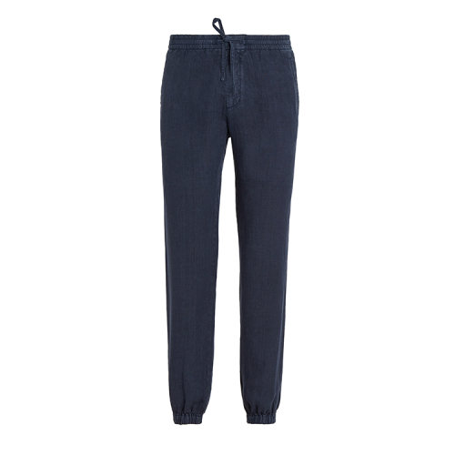 Z Zegna杰尼亞 海軍藍 亞麻男士慢跑褲 VU160-ZZ346-B08