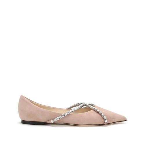 Jimmy Choo/周仰杰 2021款 女士絨面革尖頭單鞋平底鞋 GENEVI FLAT EWA