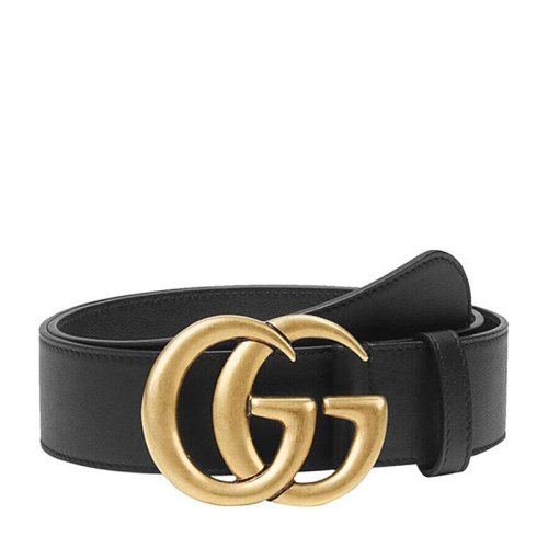 GUCCI/古馳 男女通用 中性黑色牛皮金色雙G扳扣式時(shí)尚休閑皮帶腰帶 400593-AP00T-1000