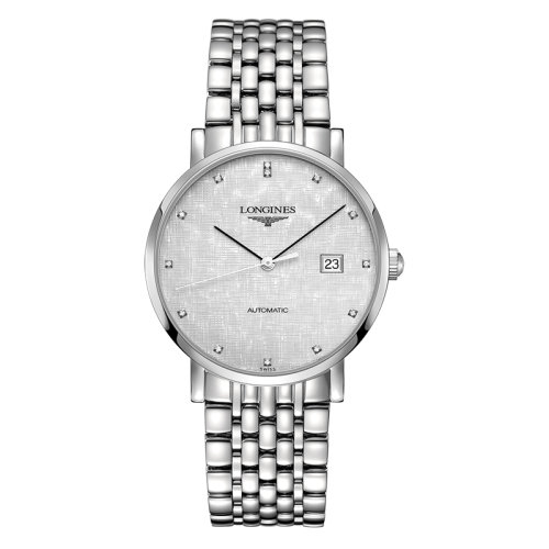 LONGINES/浪琴  博雅系列 自動機械表鑲鉆條紋銀盤精鋼表帶男表39毫米L4.910.4.77.6