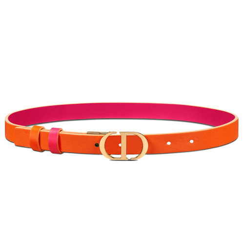 DIOR/迪奧 22年春夏新款 30 MONTAIGNE系列 女士橙色和霓虹粉色光滑小牛皮雙面腰帶20毫米B0178UWGA_M28E