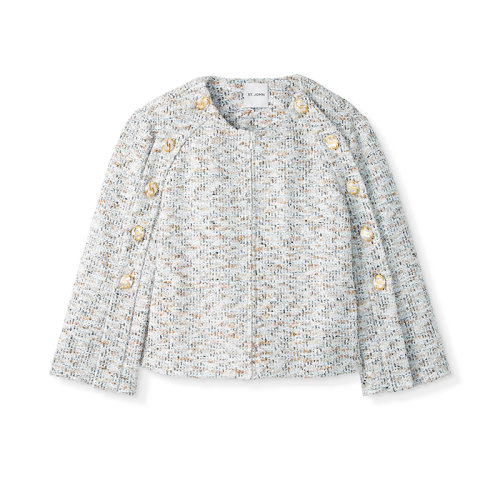 St.John/盛薔21早秋灰色粗花呢修身女士夾克K6140U1