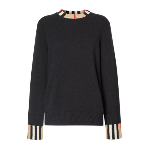 BURBERRY/博柏利 女裝 服裝 羊絨圓領(lǐng)多色拼接套頭衫 女士針織衣毛衣