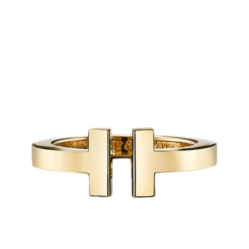 Tiffany & Co./蒂芙尼 經(jīng)典Tiffany T系列 18K金黃金簡(jiǎn)約T形設(shè)計(jì)方形戒指指環(huán)GRP07779
