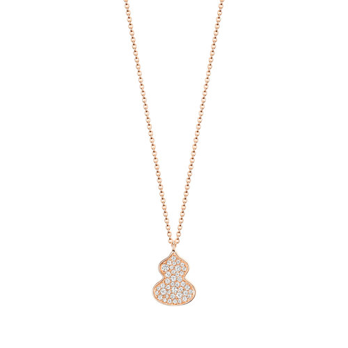 QEELIN/麒麟珠寶 經(jīng)典WULU系列 18K金玫瑰金鑲嵌鉆石小號葫蘆形狀吊墜項鏈WU-NL0018B-RGD