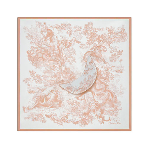 DIOR/迪奧 22年早春新款 女士象牙色/玫瑰粉色純桑蠶絲茹伊印花遮陽帽21JOU150I602_C420