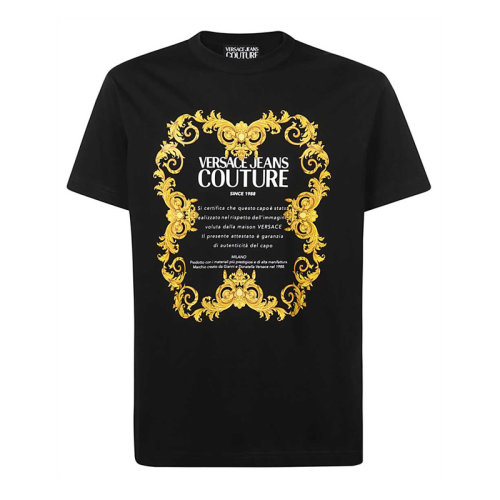VERSACE JEANS/范思哲牛仔 男士黑色棉質經典字母徽標印花裝飾圓領短袖上衣T恤 B3GWA7TJ-30319-K42