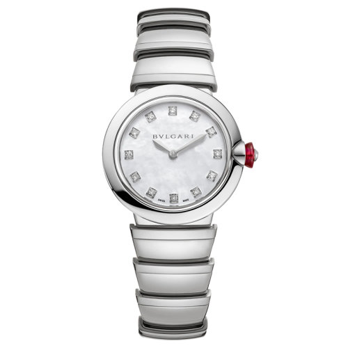 BVLGARI/寶格麗 精鋼表殼和表鏈 白色珍珠母貝表盤和鑲有鉆石的時標(biāo) LVCEA石英手表 28毫米102196