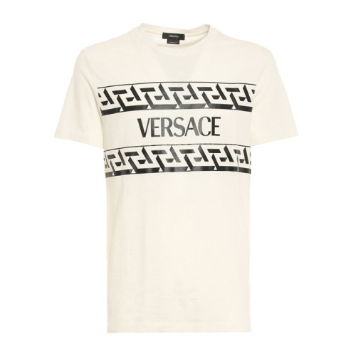 VERSACE/范思哲 男士純色棉質(zhì)經(jīng)典字母徽標(biāo)希臘回紋印花裝飾圓領(lǐng)短袖上衣T恤 1002428-1A01780 多色可選
