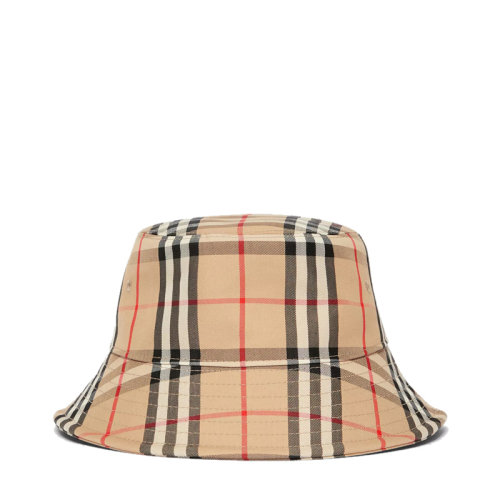 熱賣 BURBERRY/博柏利 男女同款中性米色拼色棉質(zhì)經(jīng)典Vintage格紋水桶帽漁夫帽休閑帽帽子8026927