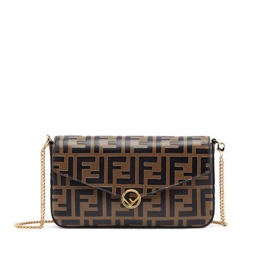 FENDI/芬迪 2020早春新款 女士黑棕拼色牛皮三合一鏈條包單肩包 8BS032AAFMF13VK