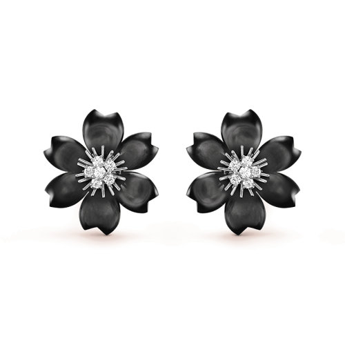 Van Cleef & Arpels/梵克雅寶 Rose de No?l系列 18k金白金飾有灰色珍珠貝母鑲嵌鉆石小號(hào)圣誕玫瑰耳環(huán) VCARA54600