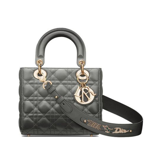 DIOR/迪奧 MY ABCDIOR系列 女士灰色漸變小羊皮單肩手提戴妃包（勛章款）M0538OSJB_M932