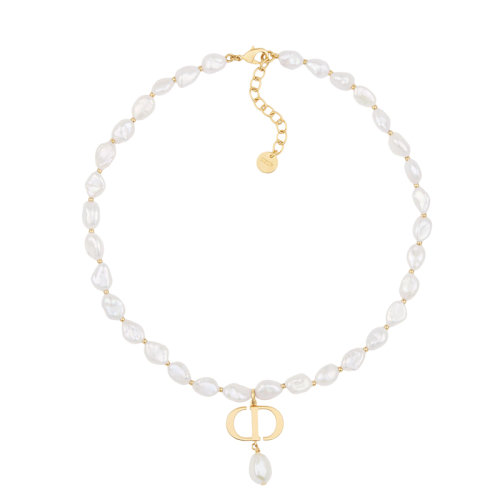 DIOR/迪奧 22新款30 MONTAIGNE系列 女士金色飾面金屬CD標(biāo)志白色珍珠裝飾項(xiàng)鏈N1923WOMFW_D301