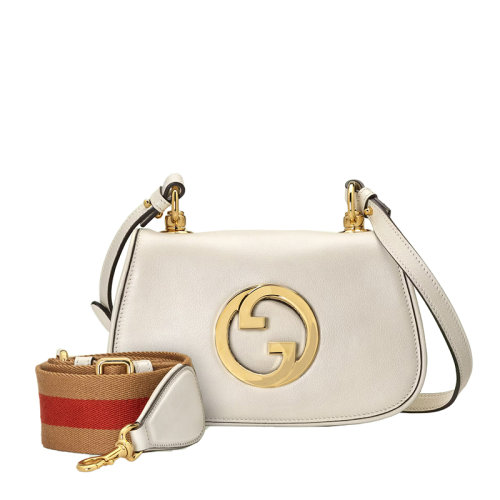 GUCCI/古馳 22新款Blondie系列 女士迷你白色皮革圓形徽標金扣金鏈單肩斜挎包?698643UXXAG9161