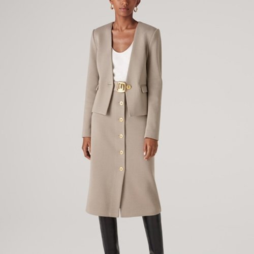 St.John/盛薔羊毛橫棱紋短款正裝針織外套女士夾克K6110I1