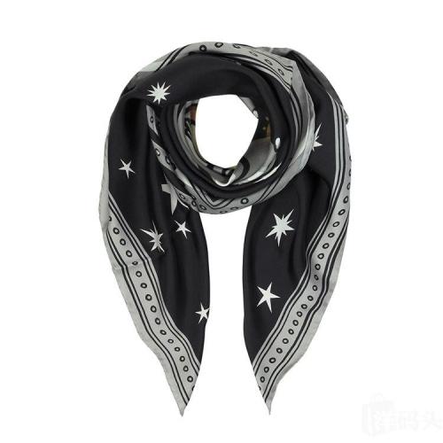 MOSCHINO/莫斯奇諾  女士黑色絲質(zhì)時(shí)尚百搭泰迪熊飛船方形絲巾  $A77518265A1555
