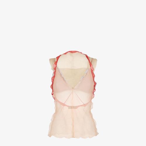  FENDI芬迪 22年秋冬 女士 短袖襯衫 淺粉紅色雪紡上衣 FS7569AKSPF1JAG