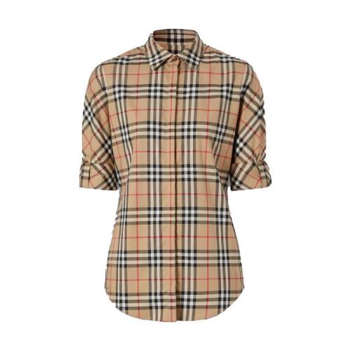  BURBERRY 22年秋冬 女士 Vintage 格紋彈力棉質(zhì)斜紋襯衫 80184751 預(yù)定商品1-3周發(fā)貨