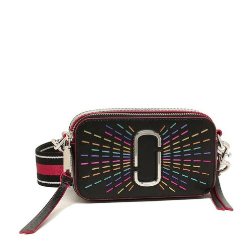 Marc Jacobs/馬克雅各布斯 SNAPSHOT系列女士炫彩黑拼色牛皮經(jīng)典金屬徽標(biāo)裝飾拉鏈開(kāi)合單肩包斜挎包相機(jī)包女包 M0014485-002