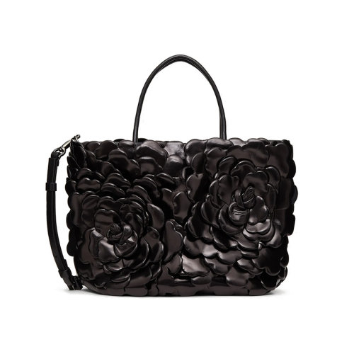 Valentino/華倫天奴  Atelier系列 女士小號(hào)黑色03玫瑰版本納帕皮革花瓣手提斜挎單肩包VW2B0I34JBZ0NO