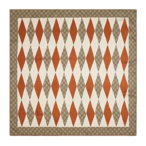  GUCCI古馳 22年秋冬 女士 GG和西洋雙陸棋印花真絲圍巾 715646 3G001 7779