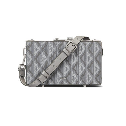 DIOR/迪奧 23新款 男士灰色帆布配皮鍍鈀黃銅字母標(biāo)志鎖扣開(kāi)合拆卸調(diào)節(jié)肩帶單肩包1LXPO029CDP_H42E