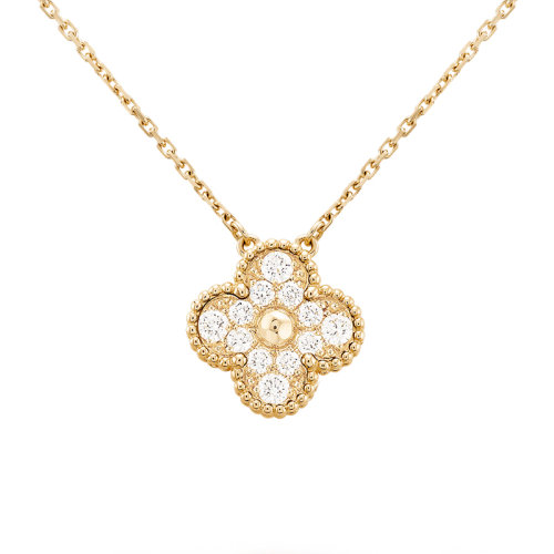 Van Cleef & Arpels/梵克雅寶 經(jīng)典Vintage Alhambra系列 18k金黃金鑲鉆石四葉草吊墜VCARA45300