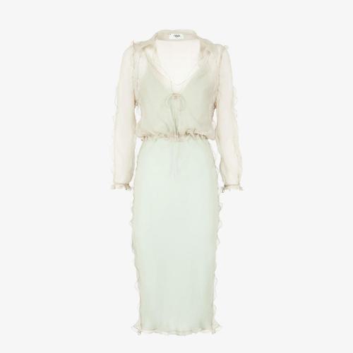  FENDI芬迪 22年秋冬 女士 連衣裙 白色雪紡連衣裙 FDB896AKSPF1IHA