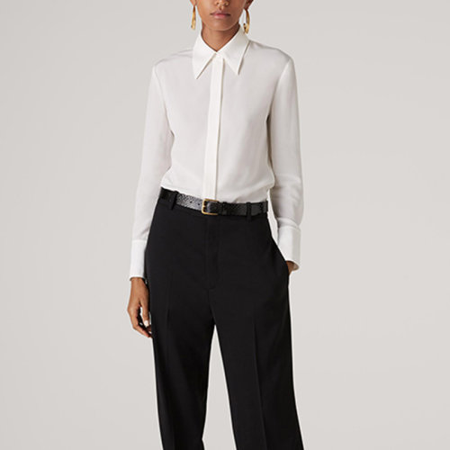 St.John/盛薔女士真絲縐紗百搭修身長袖女士短袖襯衫K311WI1