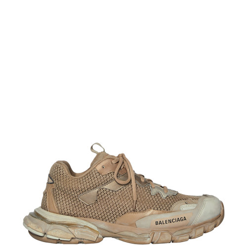 Balenciaga/巴黎世家 22年春夏新款 TRACK.3系列 男士米色網(wǎng)布尼龍做舊效果運(yùn)動(dòng)鞋700875W3RF39897