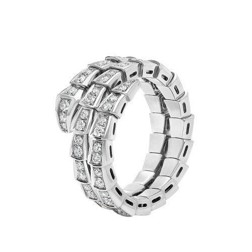 BVLGARI/寶格麗 男女通用SERPENTI VIPER 18K金白金雙層包裹式戒指鑲有密釘鉆石蛇形毒蛇戒指 357260