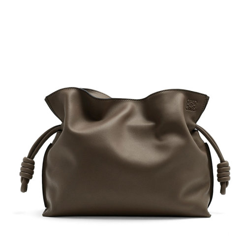 LOEWE/羅意威 22新款Flamenco系列 女士巧克力色納帕小牛皮抽繩拉緊單肩斜挎手拿包A411FC1X62-3606