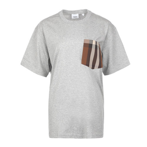 BURBERRY/博柏利22春夏格紋貼袋棉質(zhì)寬松女士短袖T恤8048923